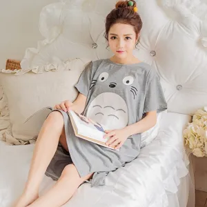 Plus Size Ladies Cartoon Sleepwear Long Sleeve Cute Nightdress Negligee Summer Cotton Nightgown Casual Nightshirt Home Dress