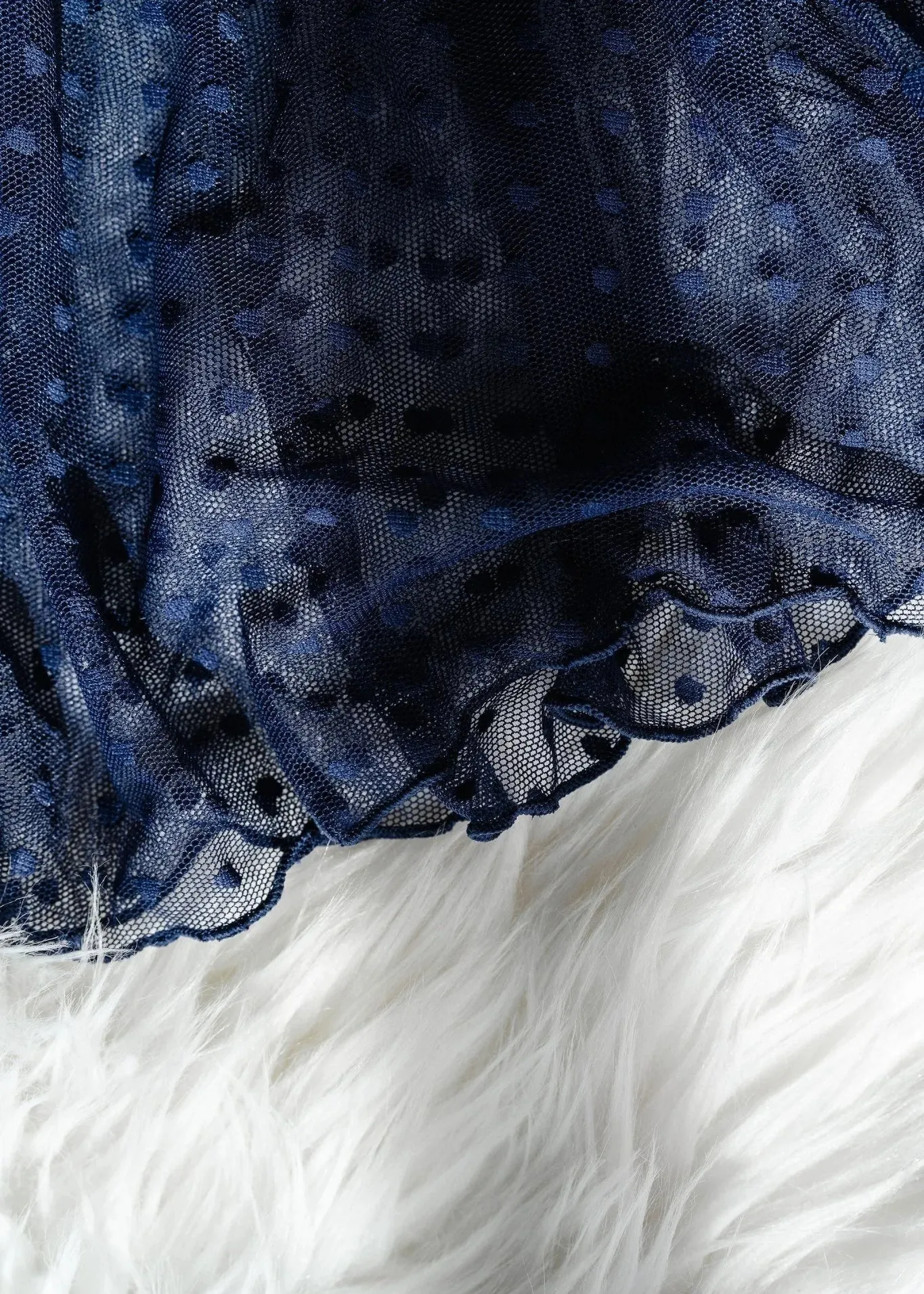 Polka Dot Mesh Babydoll - Navy