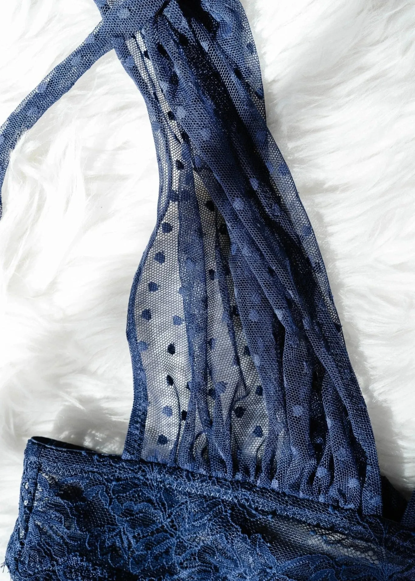 Polka Dot Mesh Babydoll - Navy