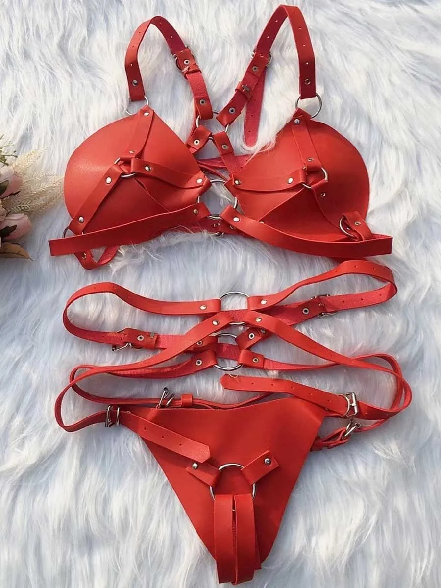 PU Leather Bra and Panty Set