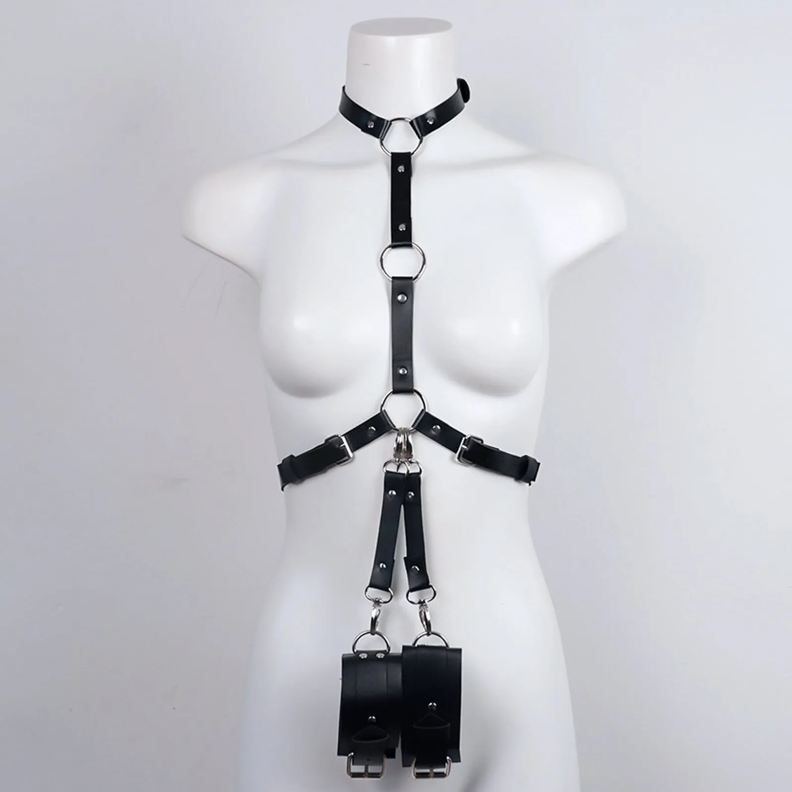 PU Leather Harness Top with Handcuffs