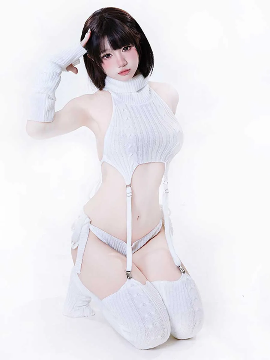 Rib Knit Cosplay Lingerie Set