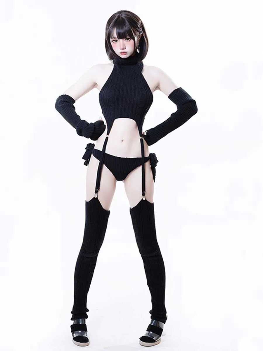 Rib Knit Cosplay Lingerie Set