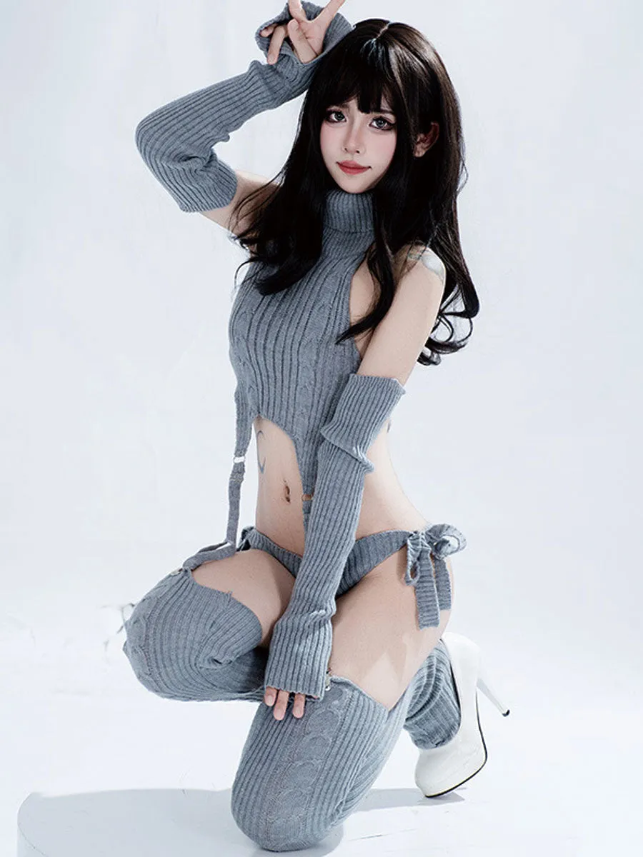 Rib Knit Cosplay Lingerie Set
