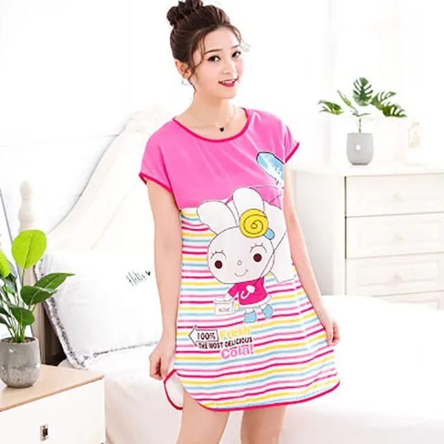 Sanderala Women Print Cartoon Sexy Sleepwear Round Neck Lingerie Cute Nightdress Strap Thin Female Underwear Nighty Home Wear