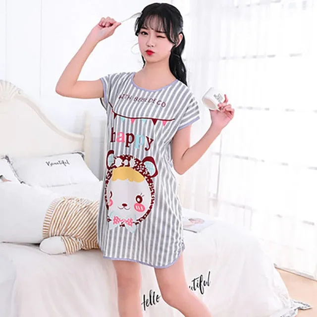 Sanderala Women Print Cartoon Sexy Sleepwear Round Neck Lingerie Cute Nightdress Strap Thin Female Underwear Nighty Home Wear