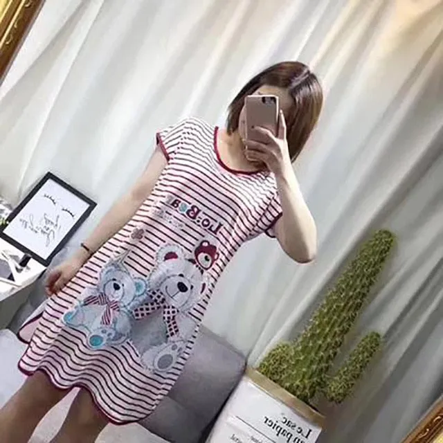 Sanderala Women Print Cartoon Sexy Sleepwear Round Neck Lingerie Cute Nightdress Strap Thin Female Underwear Nighty Home Wear