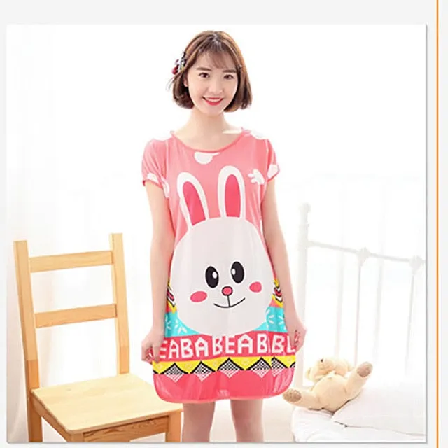 Sanderala Women Print Cartoon Sexy Sleepwear Round Neck Lingerie Cute Nightdress Strap Thin Female Underwear Nighty Home Wear