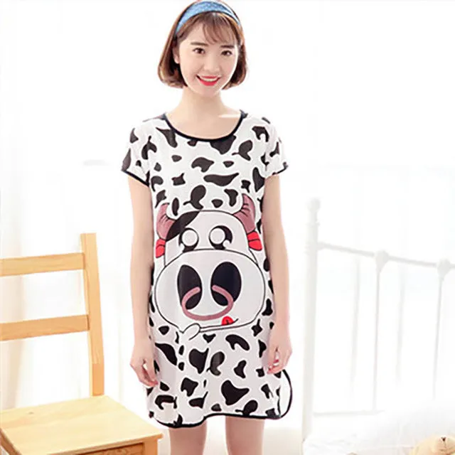Sanderala Women Print Cartoon Sexy Sleepwear Round Neck Lingerie Cute Nightdress Strap Thin Female Underwear Nighty Home Wear