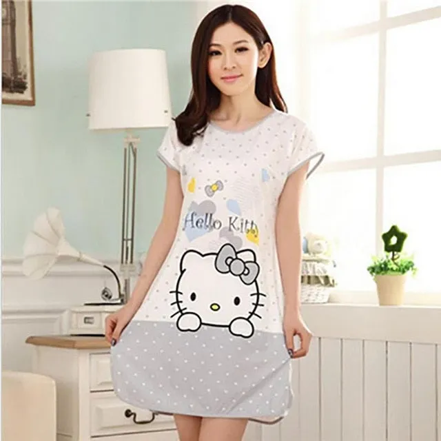 Sanderala Women Print Cartoon Sexy Sleepwear Round Neck Lingerie Cute Nightdress Strap Thin Female Underwear Nighty Home Wear