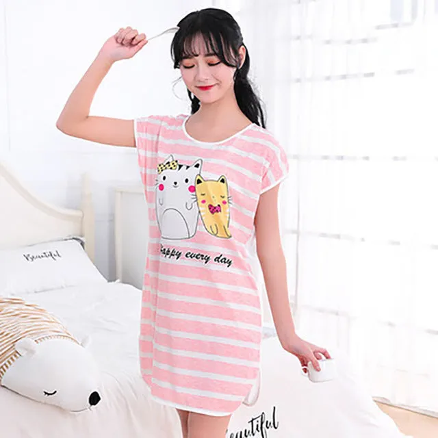 Sanderala Women Print Cartoon Sexy Sleepwear Round Neck Lingerie Cute Nightdress Strap Thin Female Underwear Nighty Home Wear