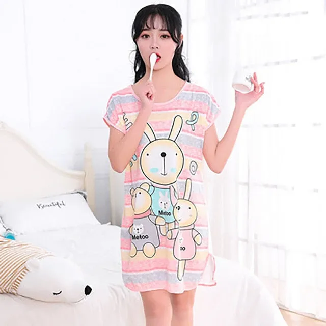 Sanderala Women Print Cartoon Sexy Sleepwear Round Neck Lingerie Cute Nightdress Strap Thin Female Underwear Nighty Home Wear