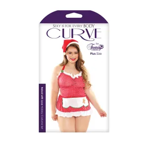 Santa's Helper Costume Set; Hat. Apron Back Dress. and Ruffled Panty