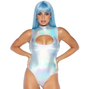 Spandex Keyhole Bodysuit Silver Small Hanging Poly Bag