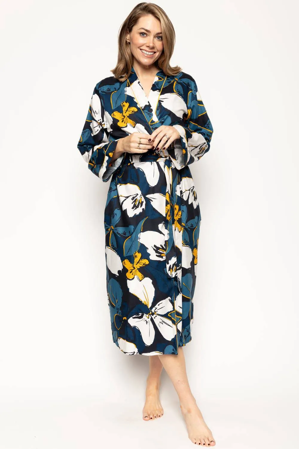 Verity Floral Print Long Dressing Gown. Size UK 8