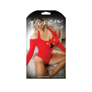 Vixen Havana Nights Long Sleeve Bodysuit w/Snap Closure Red O/S