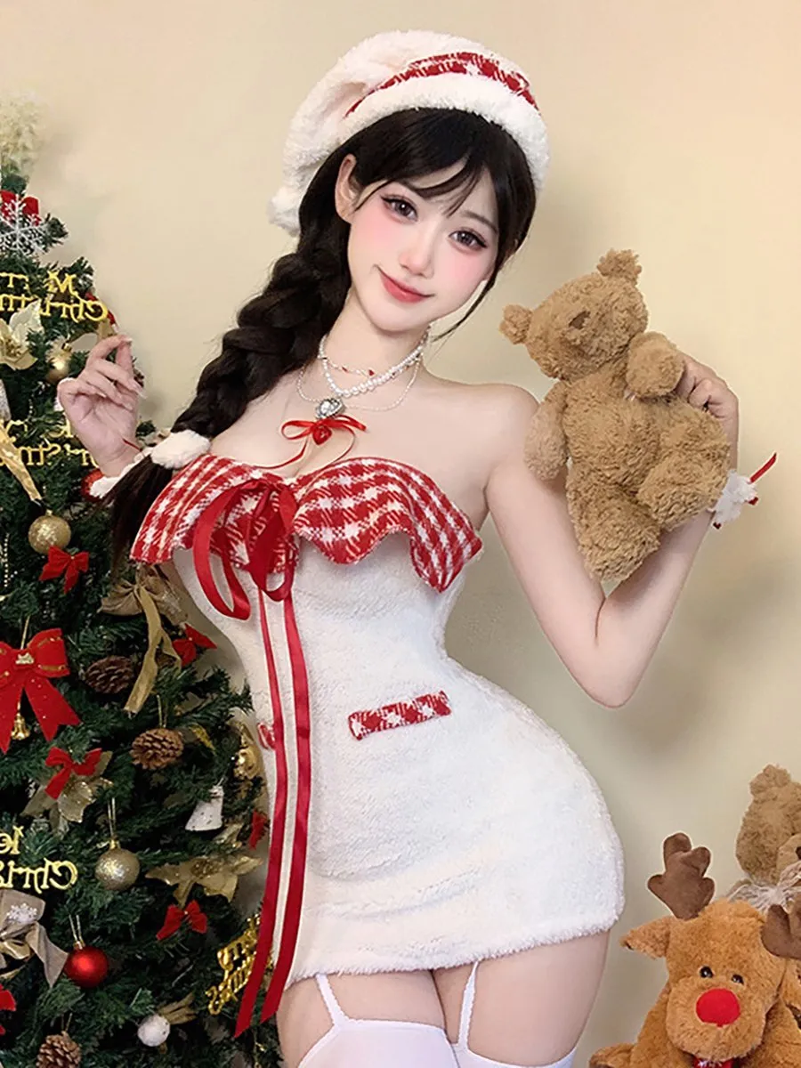 White Furry Xmas Mini Dress