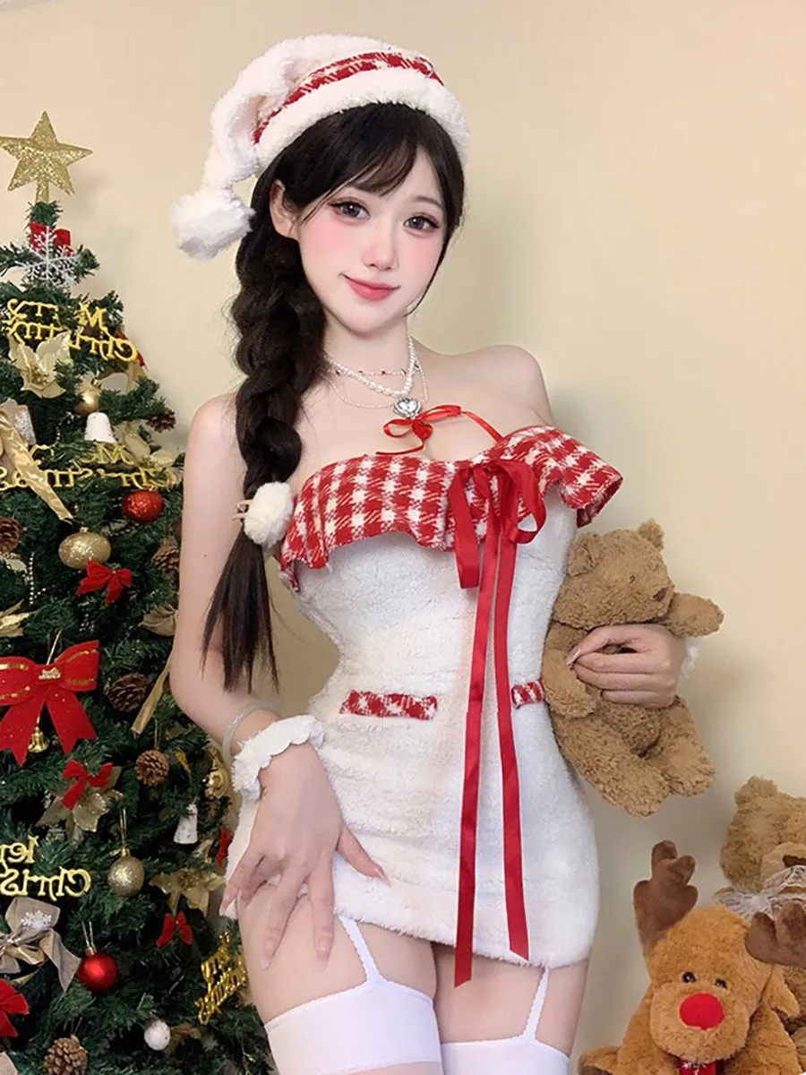 White Furry Xmas Mini Dress
