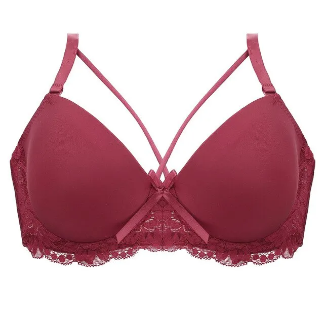Women Super Push Up Bra Seamless Underwire Bra Gather Adjustable Lace Bralette Wing Breast Lady Underwear B C Cup Plus Size Bra
