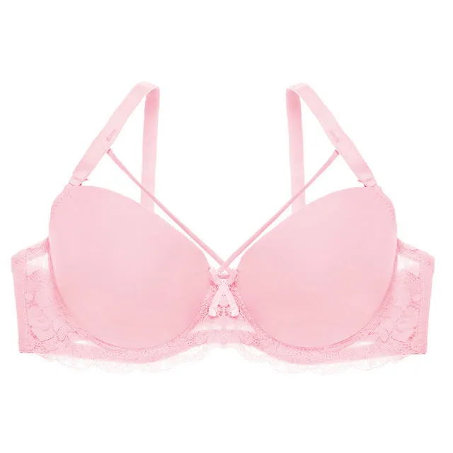 Women Super Push Up Bra Seamless Underwire Bra Gather Adjustable Lace Bralette Wing Breast Lady Underwear B C Cup Plus Size Bra