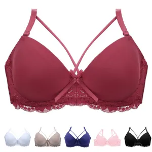 Women Super Push Up Bra Seamless Underwire Bra Gather Adjustable Lace Bralette Wing Breast Lady Underwear B C Cup Plus Size Bra