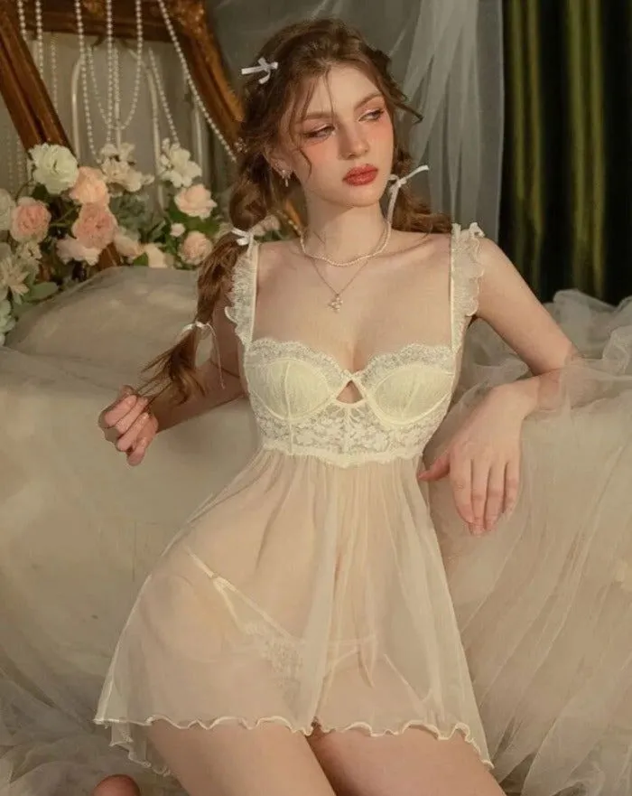 Yellow Lacey with Chest pad Nightdress