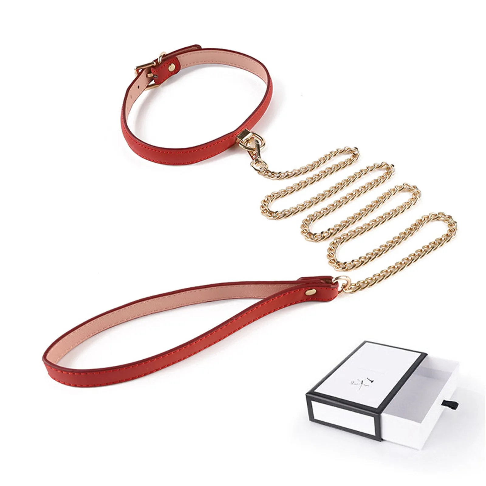 Yomorio Chain Choker Leash Reflective Leather Gothic Necklace Nightclub Leash Belts Neck Accessories