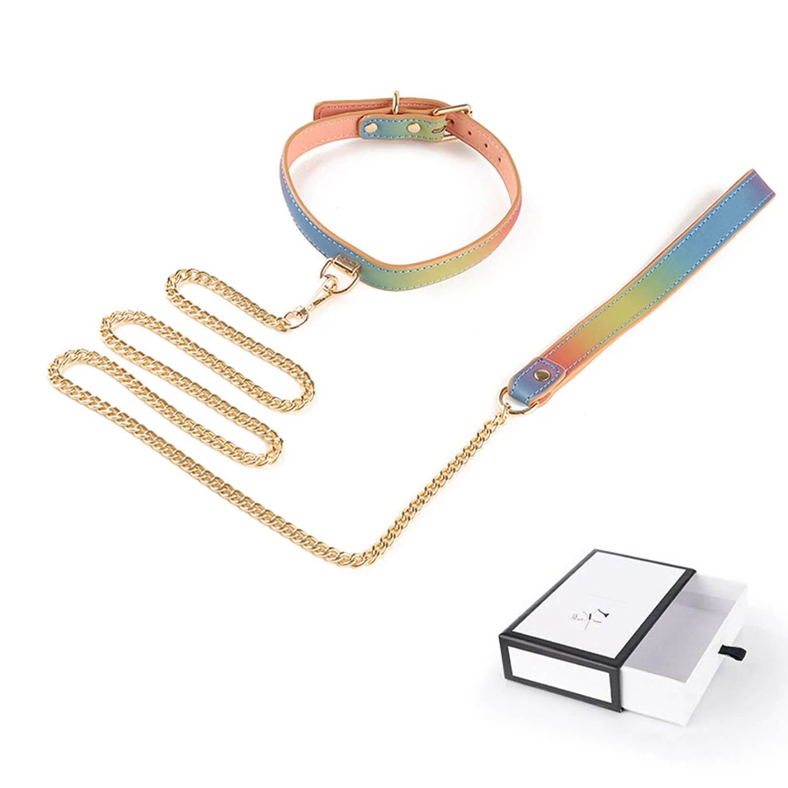 Yomorio Chain Choker Leash Reflective Leather Gothic Necklace Nightclub Leash Belts Neck Accessories