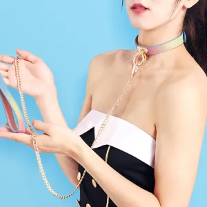 Yomorio Chain Choker Leash Reflective Leather Gothic Necklace Nightclub Leash Belts Neck Accessories