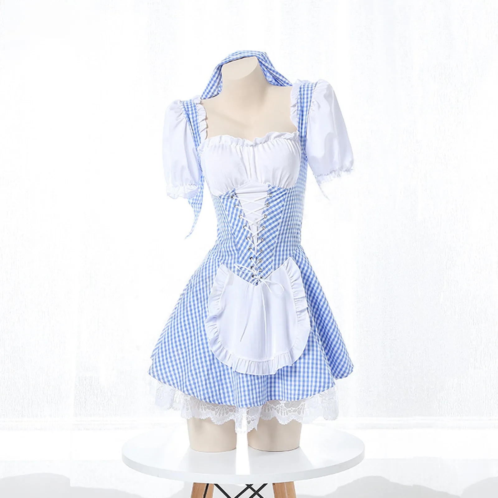 Yomorio Japanese Maid Costume Anime Cosplay Outfit Adult Plaid Maid Dress